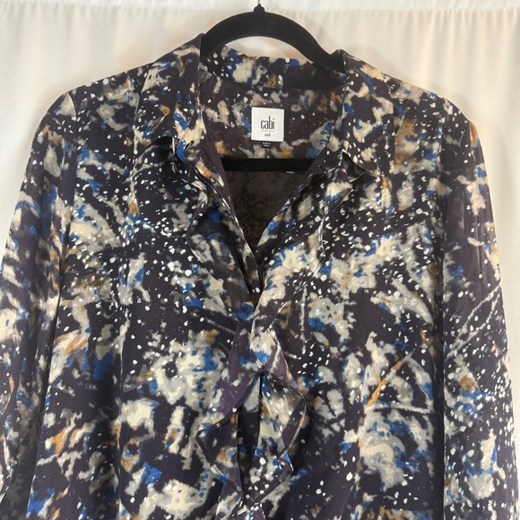 Cabi Starry Night Print Ruffle Button Up Shirt
Size:M Long Sleeve Blouse - Picture 5 of 14